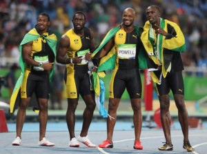 Usain Bolt, Asafa Powell, Nickel Ashmeade and Yohan Blake