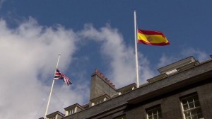British & Spanish Flag Fly At Half Mast At Downing Street