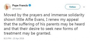 The Pope Sends Message For Alfie Evans