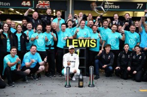 Lewis Celebrates With His Team After The Race