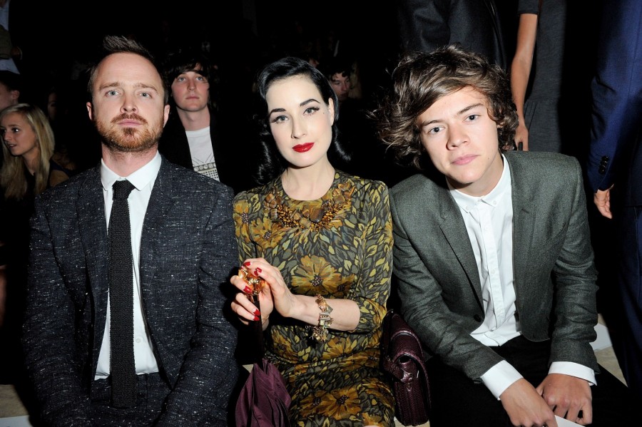 aaron-paul-dita-von-teese-and-harry-styles-at-the-burberry-prorsum-show